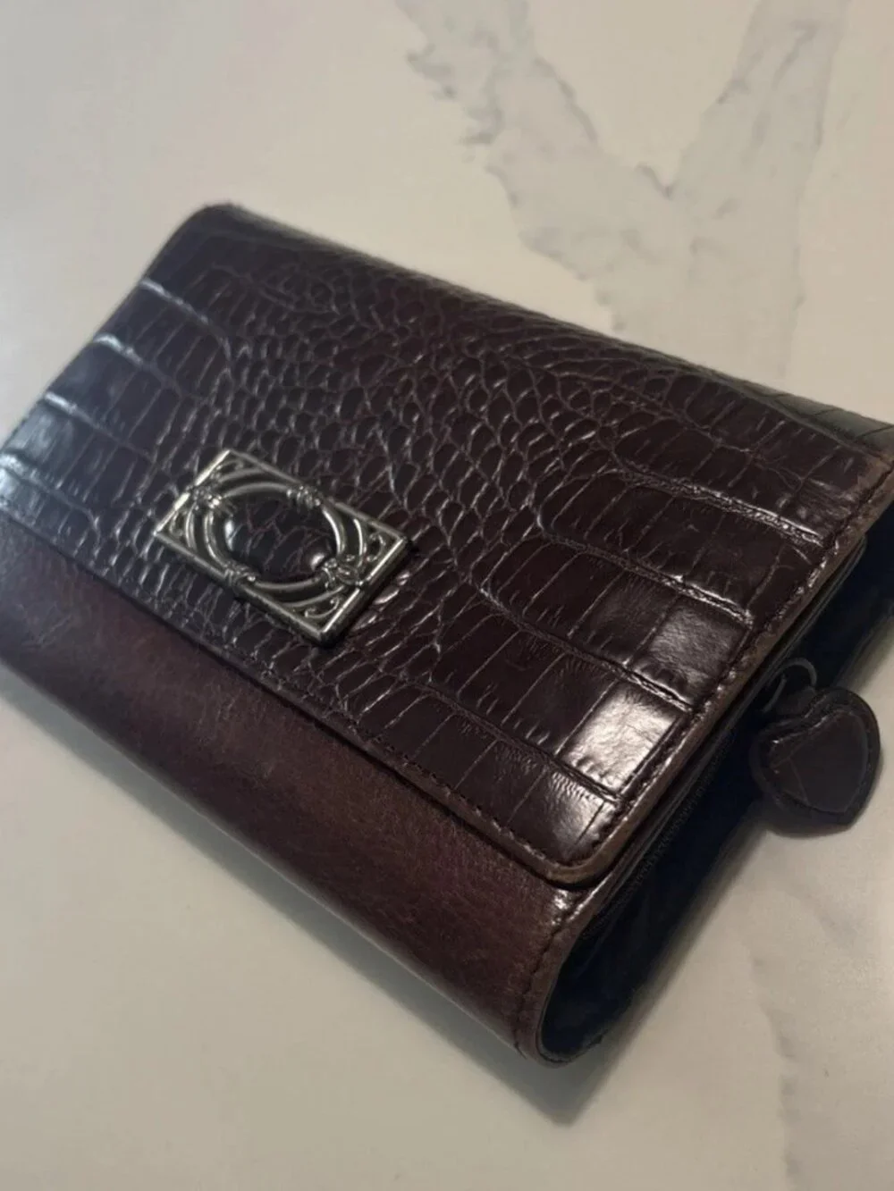Brighton Wallet Bifold Leather Alligator Card Organizer Checkbook Vintage Brown